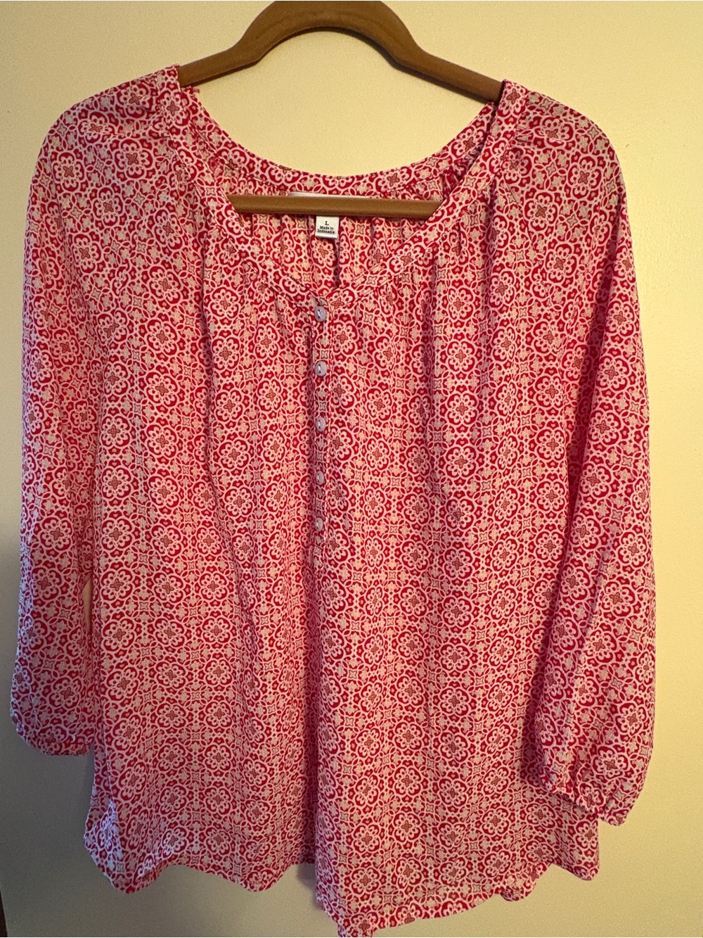 Women's Red Printed Peasant Blouse